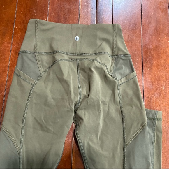 LULULEMON BARRE STAR TIGHT PANTS SIZE 4 OLIVE FATIGUE GREEN PERFORATED MESH - Picture 6 of 6